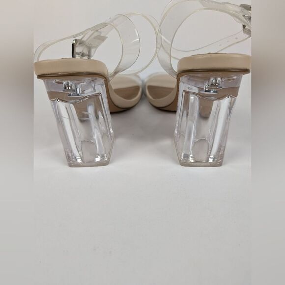 Steve Madden Hundred Clear Plastic Nude Beige Sandals Plastic Heels Size 5 Women - Picture 6 of 11